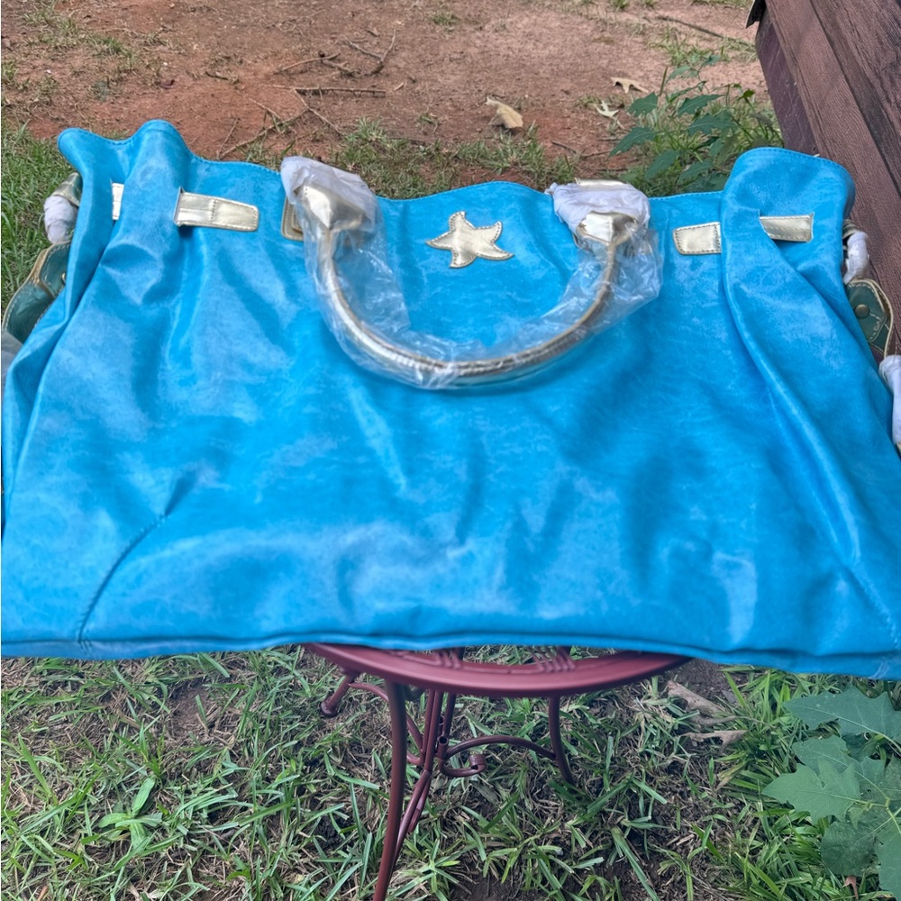 Blue Tote Bag with Gold Accents